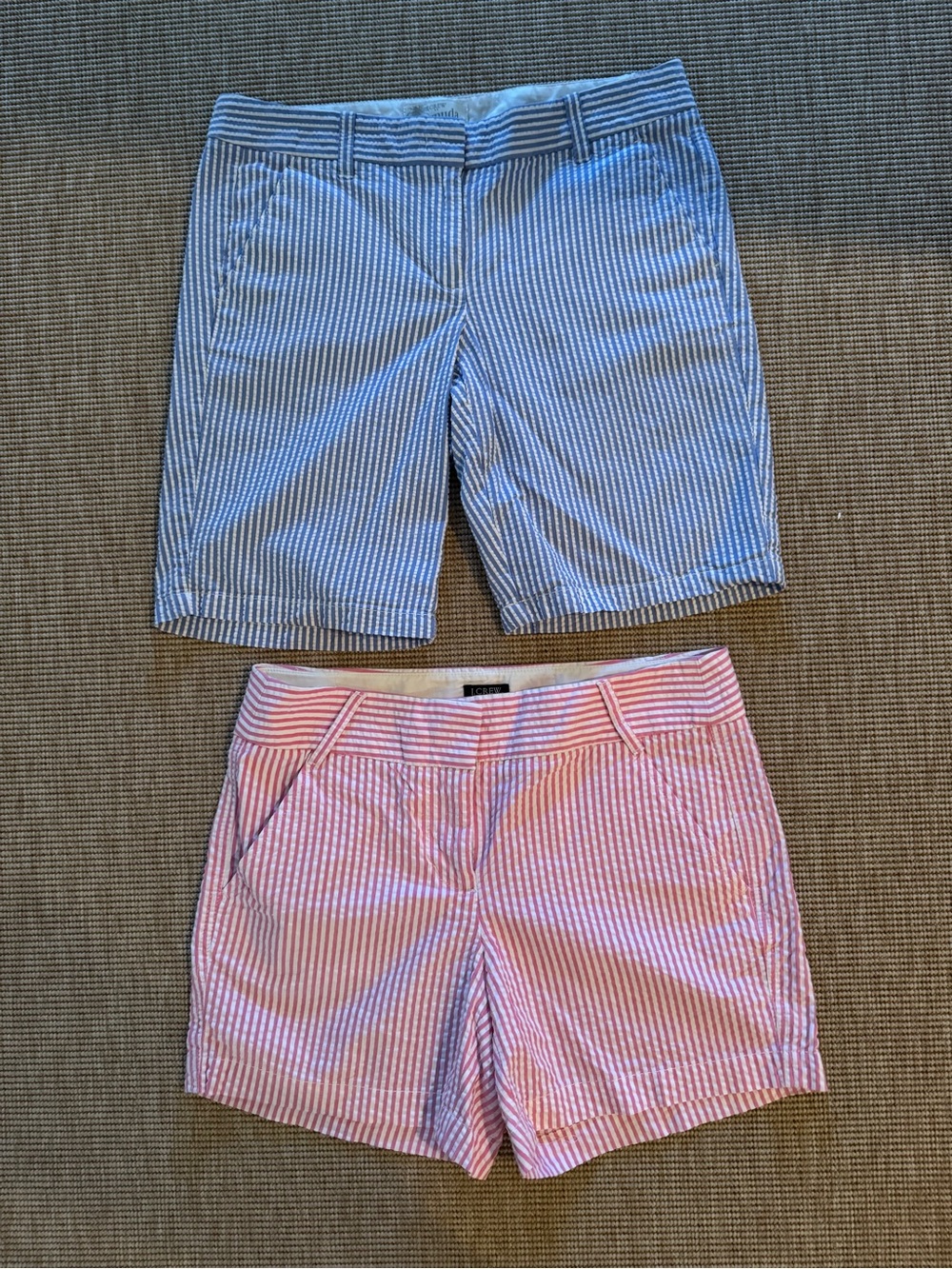 J. Crew Seersucker Bermuda Shorts - Blue Stripe & Pink Stripe